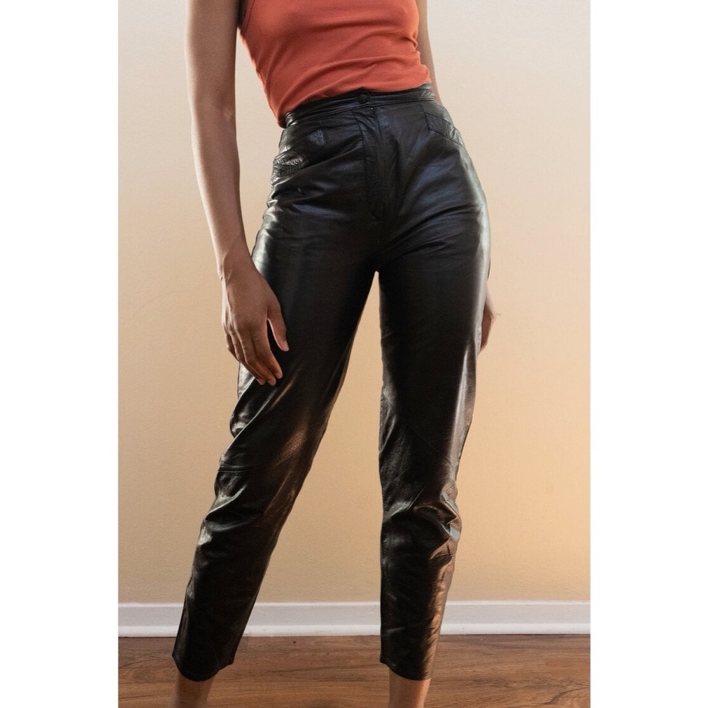 Vintage Black High Waist Leather Pants